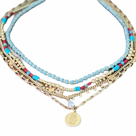 Express Jewelry - Express | 5 Layer Beaded Hamsa Necklace